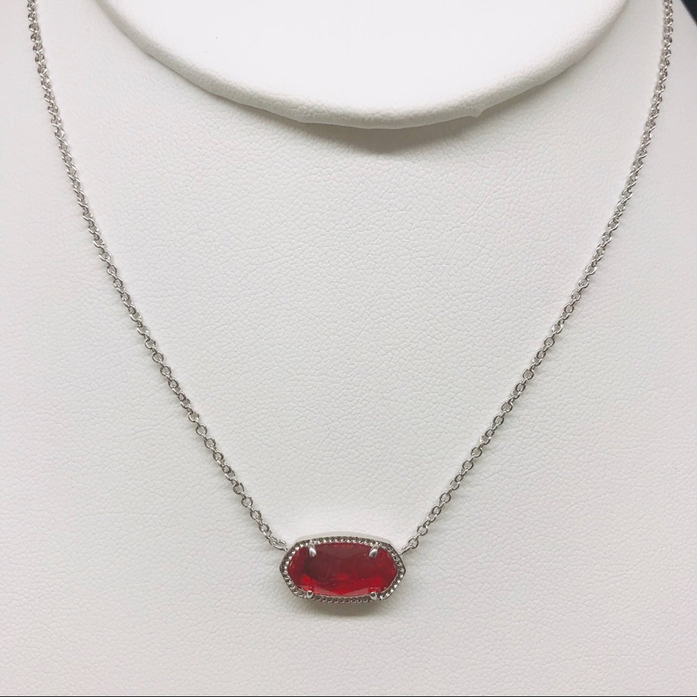 Kendra Scott Elisa Ruby Red Necklace Silver Tone - Picture 2 of 6